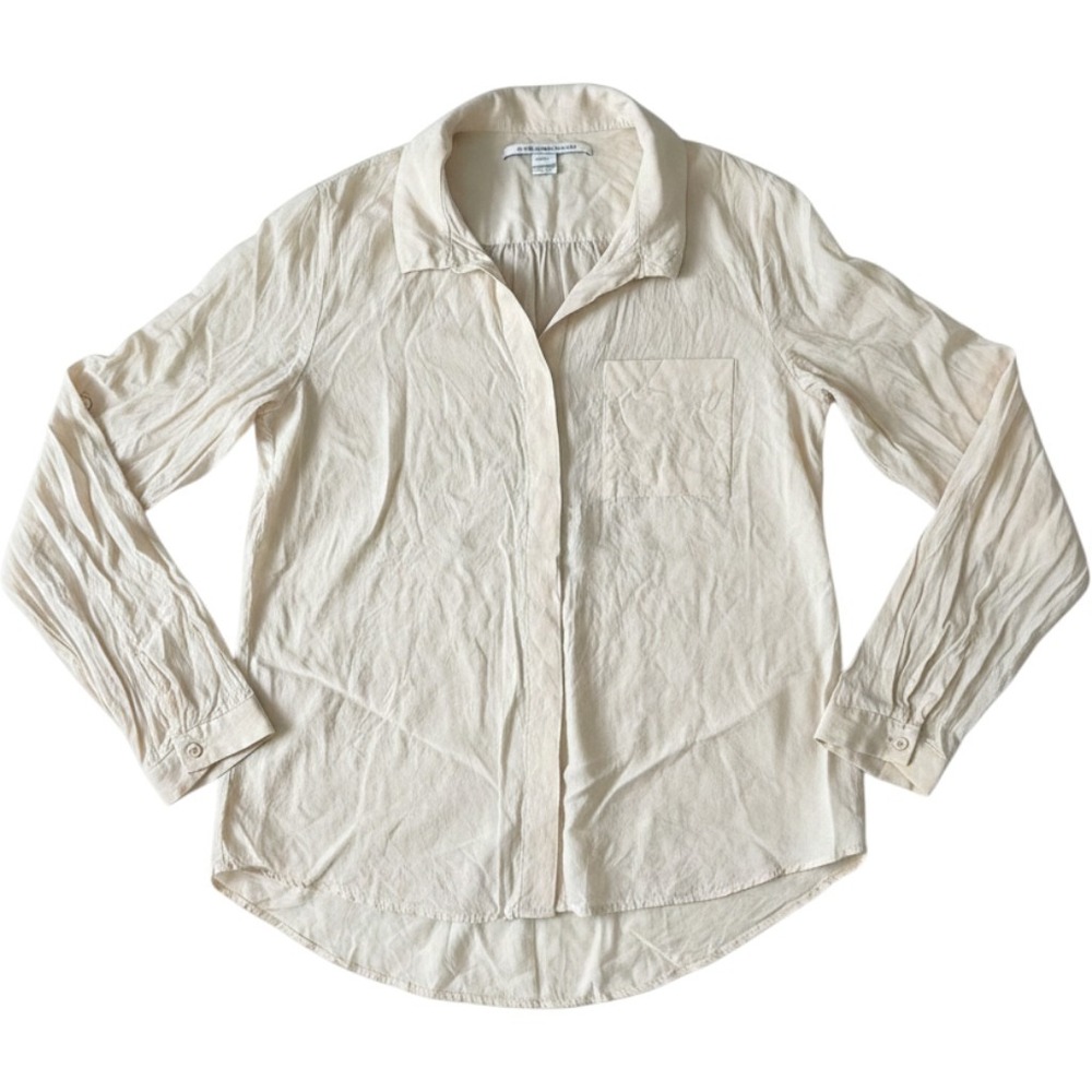Diane von Furstenberg DVF Ivory 100% Silk Button Down Blouse Size 10 Long Sleeve